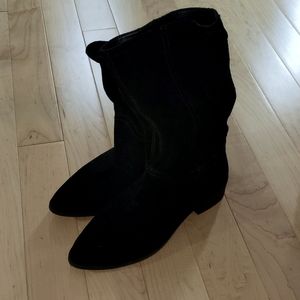 Lefara Suede Slouch Mid Shaft Block Heel Boots